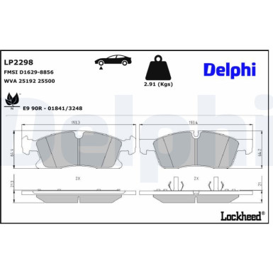 Delphi | Bremsbelagsatz, Scheibenbremse | LP2298