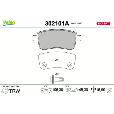 Valeo | Bremsbelagsatz, Scheibenbremse | 302101A