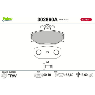 Valeo | Bremsbelagsatz, Scheibenbremse | 302860A Valeo | Bremsbelagsatz, Scheibenbremse | 302860A