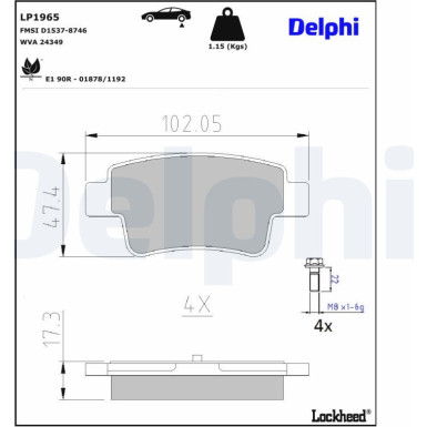 Delphi | Bremsbelagsatz, Scheibenbremse | LP1965