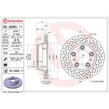 09.6665.11 Bremsscheibe PRIME LINE - UV Coated