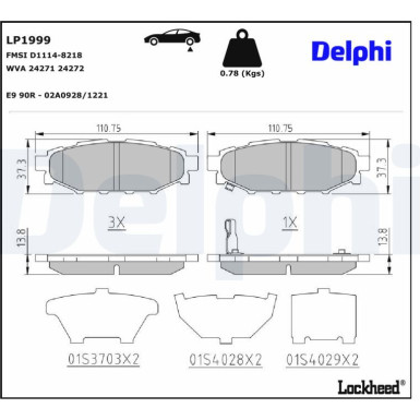 Delphi | Bremsbelagsatz, Scheibenbremse | LP1999
