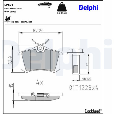 Delphi | Bremsbelagsatz, Scheibenbremse | LP571