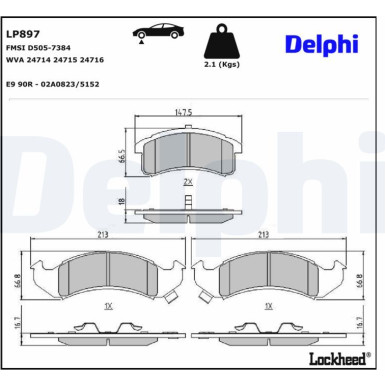 Delphi | Bremsbelagsatz, Scheibenbremse | LP897