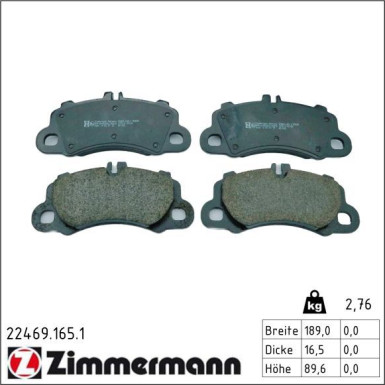 Zimmermann Bremsbelagsatz, Scheibenbremse 22469.165.1