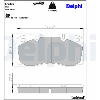 Delphi | Bremsbelagsatz, Scheibenbremse | LP2138