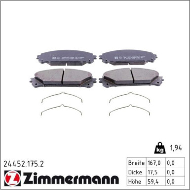 Zimmermann Bremsbelagsatz, Scheibenbremse 24452.175.2