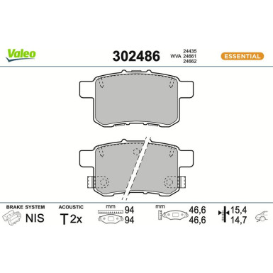 Valeo Bremsbelagsatz, Scheibenbremse ESSENTIAL 302486