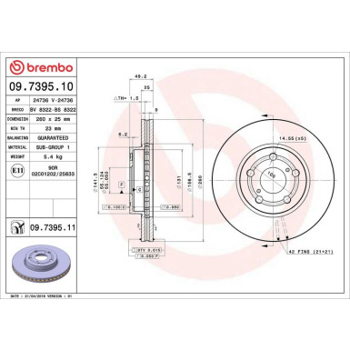 09.7395.11 Bremsscheibe PRIME LINE - UV Coated