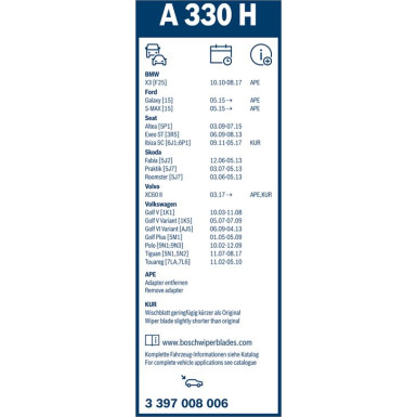 A 620 S + A 330 H Wischblatt