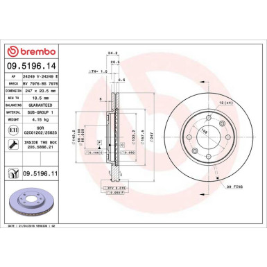09.5196.11 Bremsscheibe PRIME LINE - UV Coated 09.5196.11 Bremsscheibe PRIME LINE - UV Coated