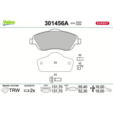 Valeo | Bremsbelagsatz, Scheibenbremse | 301456A