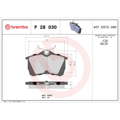 Brembo Bremsbelagsatz, Scheibenbremse PRIME LINE P 28 030