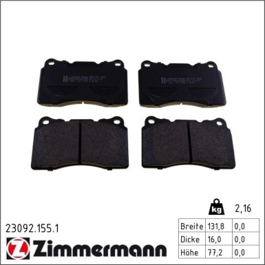 Zimmermann Bremsbelagsatz, Scheibenbremse 23092.155.1