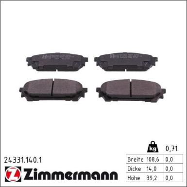 Zimmermann Bremsbelagsatz, Scheibenbremse 24331.140.1