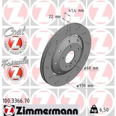 Zimmermann 2 x ZIMMERMANN Bremsscheibe Formula Z 100.3366.70