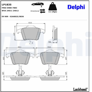 Delphi | Bremsbelagsatz, Scheibenbremse | LP1835