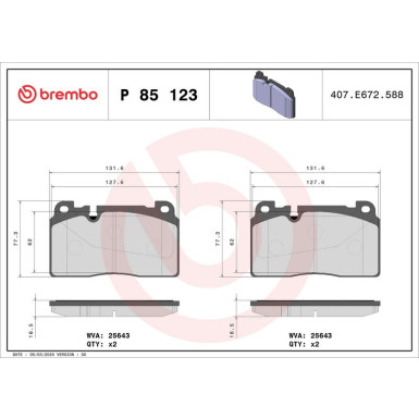 Brembo Bremsbelagsatz, Scheibenbremse PRIME LINE P 85 123 Brembo Bremsbelagsatz, Scheibenbremse PRIME LINE P 85 123