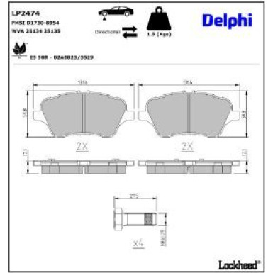 Delphi Bremsbelagsatz, Scheibenbremse LP2474