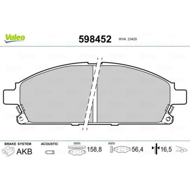Valeo | Bremsbelagsatz, Scheibenbremse | 598452