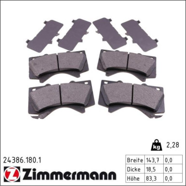 Zimmermann Bremsbelagsatz, Scheibenbremse 24386.180.1 Zimmermann Bremsbelagsatz, Scheibenbremse 24386.180.1