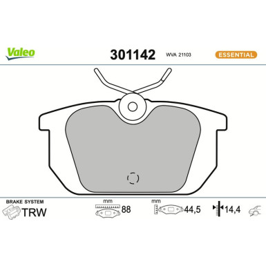 Valeo Bremsbelagsatz, Scheibenbremse ESSENTIAL 301142