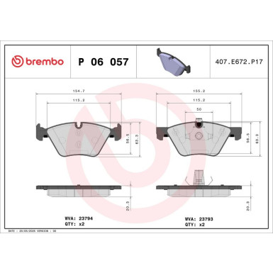 Brembo | Bremsbelagsatz, Scheibenbremse | P 06 057