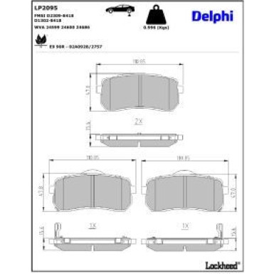 Delphi Bremsbelagsatz, Scheibenbremse LP2095