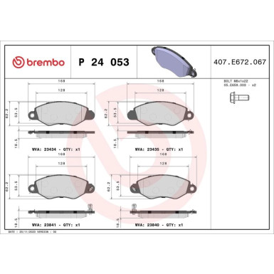 Brembo | Bremsbelagsatz, Scheibenbremse | P 24 053