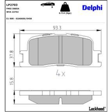 Delphi Bremsbelagsatz, Scheibenbremse LP2703