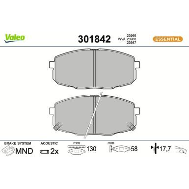 Valeo Bremsbelagsatz, Scheibenbremse ESSENTIAL 301842
