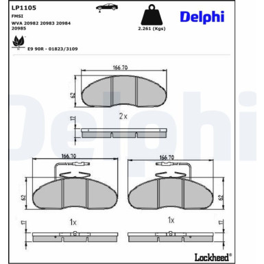 Delphi | Bremsbelagsatz, Scheibenbremse | LP1105