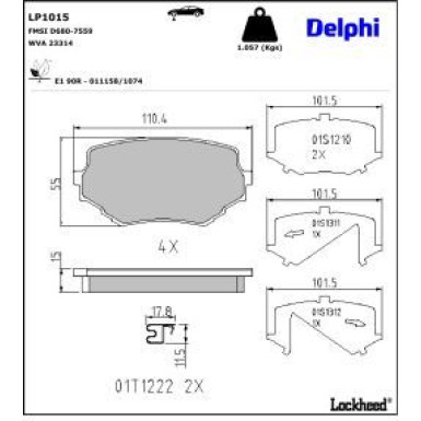 Delphi Bremsbelagsatz, Scheibenbremse LP1015