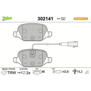 Valeo Bremsbelagsatz, Scheibenbremse ESSENTIAL 302141
