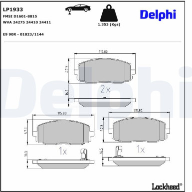 Delphi | Bremsbelagsatz, Scheibenbremse | LP1933 Delphi | Bremsbelagsatz, Scheibenbremse | LP1933
