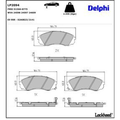 Delphi Bremsbelagsatz, Scheibenbremse LP2094