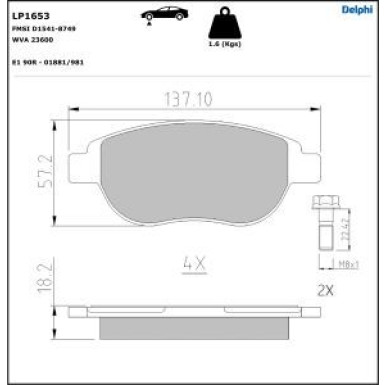 Delphi Bremsbelagsatz, Scheibenbremse LP1653