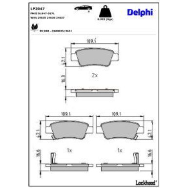 Delphi Bremsbelagsatz, Scheibenbremse LP2047