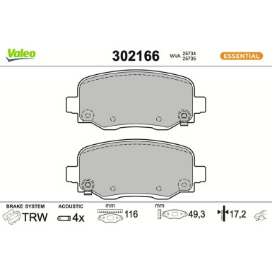 Valeo Bremsbelagsatz, Scheibenbremse ESSENTIAL 302166