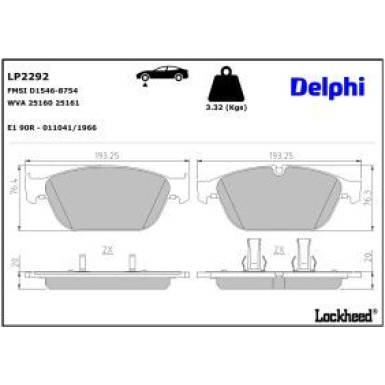 Delphi Bremsbelagsatz, Scheibenbremse LP2292