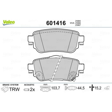 Valeo | Bremsbelagsatz, Scheibenbremse | 601416