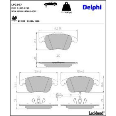 Delphi Bremsbelagsatz, Scheibenbremse LP2107 Delphi Bremsbelagsatz, Scheibenbremse LP2107
