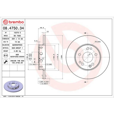 08.4750.34 Bremsscheibe PRIME LINE 08.4750.34 Bremsscheibe PRIME LINE