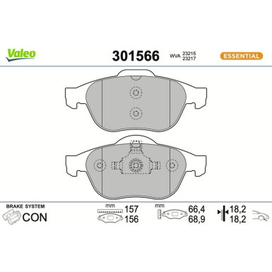Valeo Bremsbelagsatz, Scheibenbremse ESSENTIAL 301566