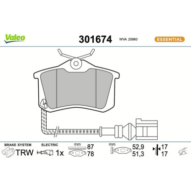Valeo Bremsbelagsatz, Scheibenbremse ESSENTIAL 301674