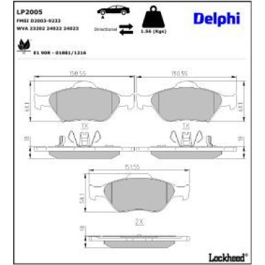 Delphi Bremsbelagsatz, Scheibenbremse LP2005