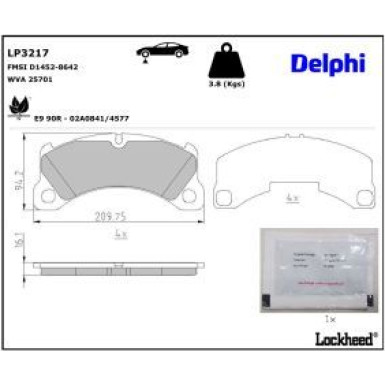Delphi Bremsbelagsatz, Scheibenbremse LP3217