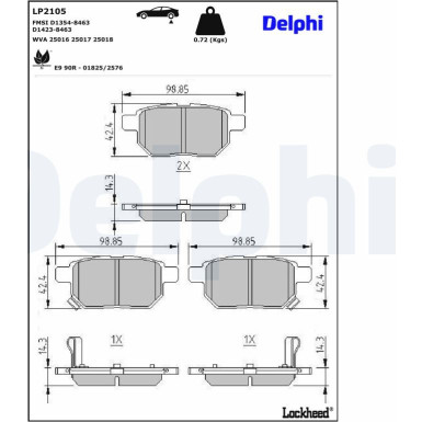 Delphi | Bremsbelagsatz, Scheibenbremse | LP2105