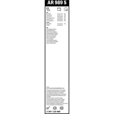 BOSCH AR 989 S Scheibenwischer Aerotwin Retrofit 3 397 118 989