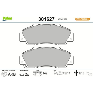 Valeo | Bremsbelagsatz, Scheibenbremse | 301627